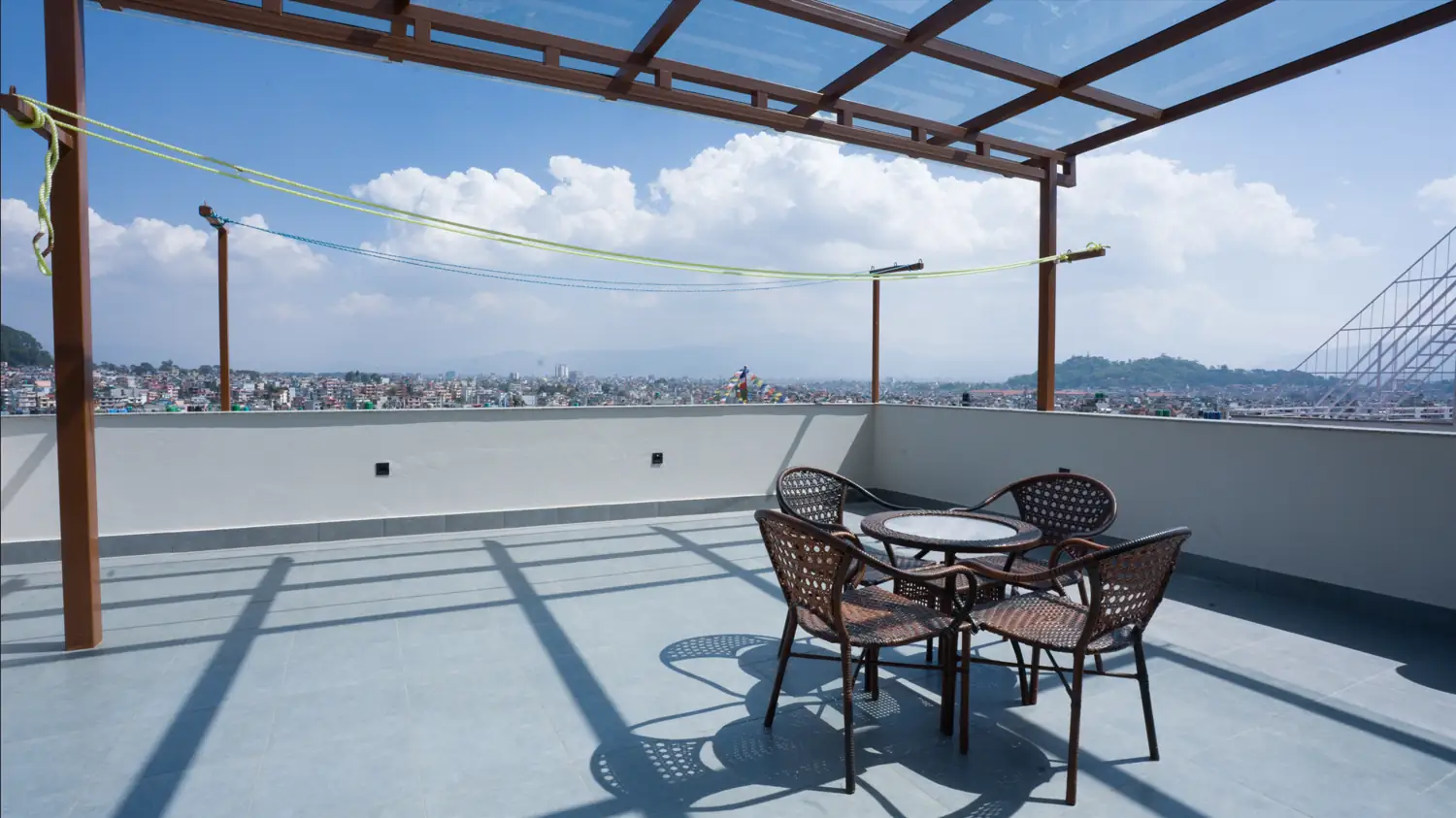 Rooftop seating with city view